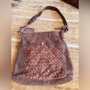 mo & co crossbody woven leather zip purse, crossbody messenger bag hobo brown